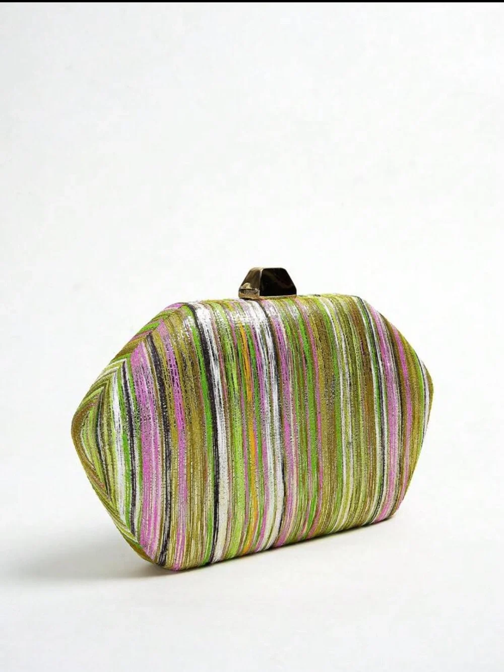 Multicolor Metallic Stripe Hard Case Clutch Crossbody Bag